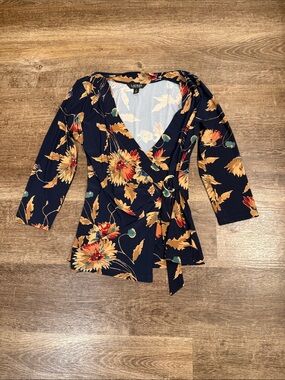 Ralph Lauren Navy Floral Wrap Blouse